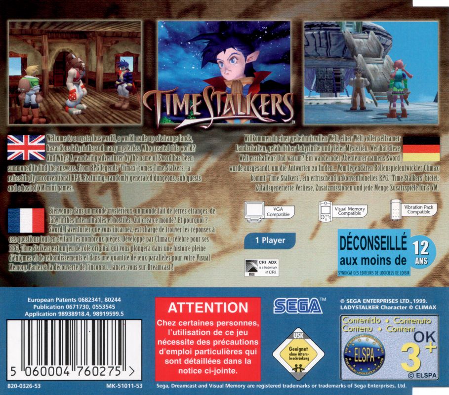 Back Cover for Time Stalkers (Dreamcast)