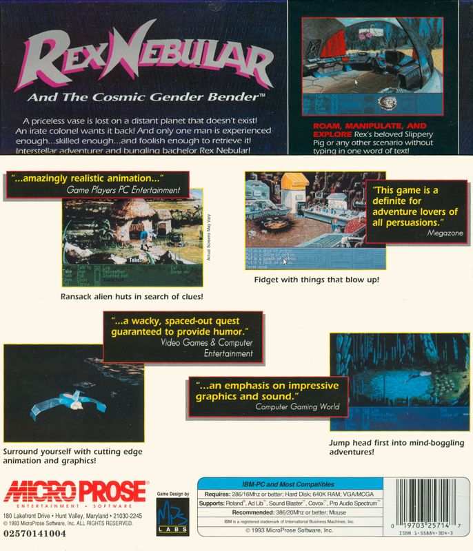 Back Cover for Rex Nebular and the Cosmic Gender Bender (DOS) (Master Player's Edition)