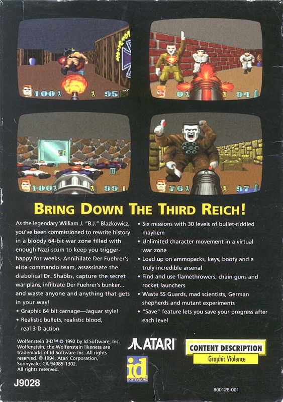 Back Cover for Wolfenstein 3D (Jaguar)
