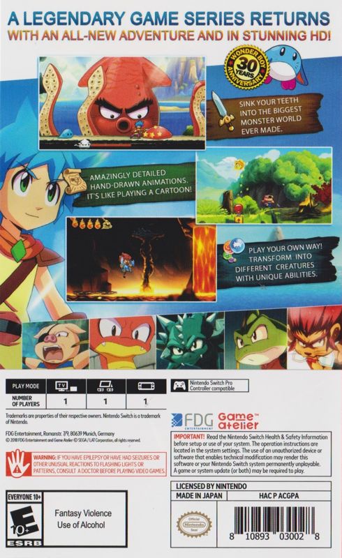 Back Cover for Monster Boy and the Cursed Kingdom (Nintendo Switch) (First Print Edition release)