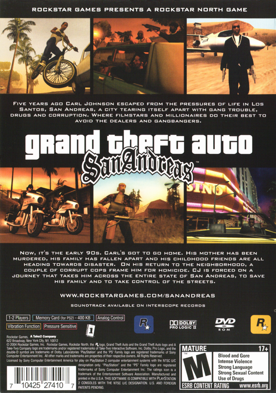 Back Cover for Grand Theft Auto: San Andreas (PlayStation 2)