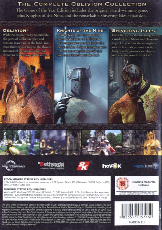 Back Cover for The Elder Scrolls IV: Oblivion - Game of the Year Edition (Windows)