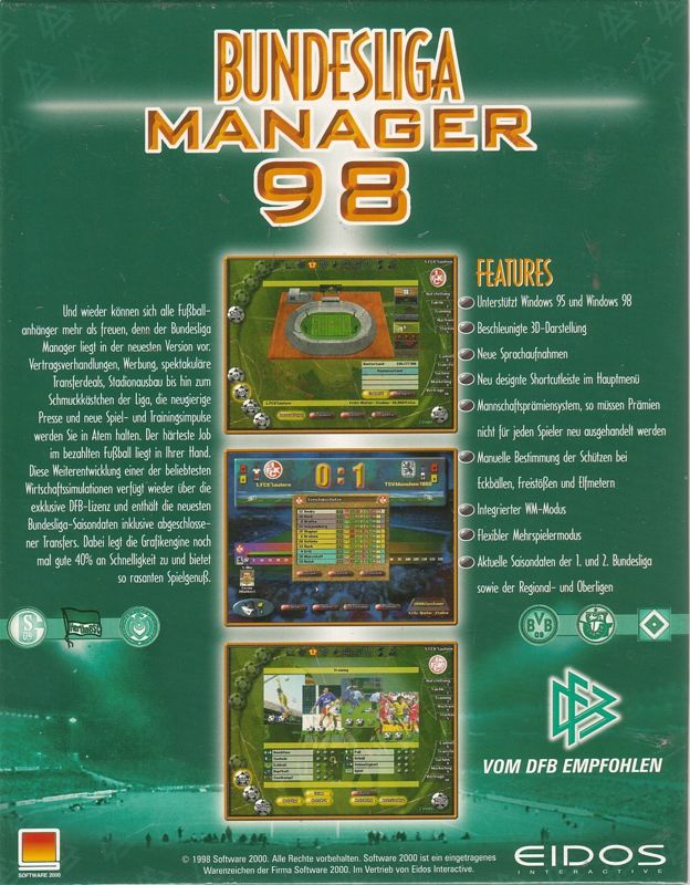 Back Cover for Bundesliga Manager 98 (Windows)