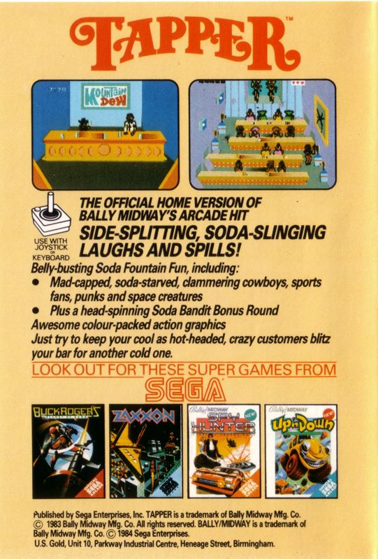 Back Cover for Tapper (ZX Spectrum)