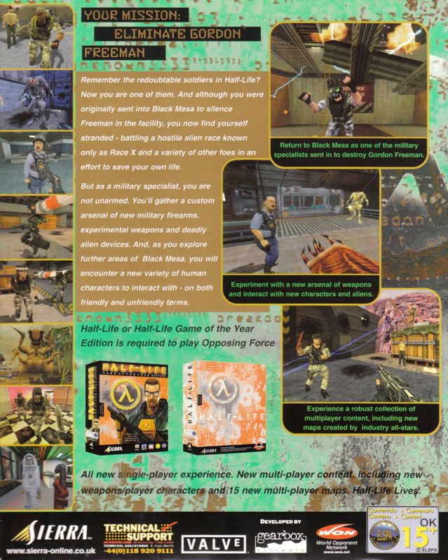Back Cover for Half-Life: Opposing Force (Windows) (US version)