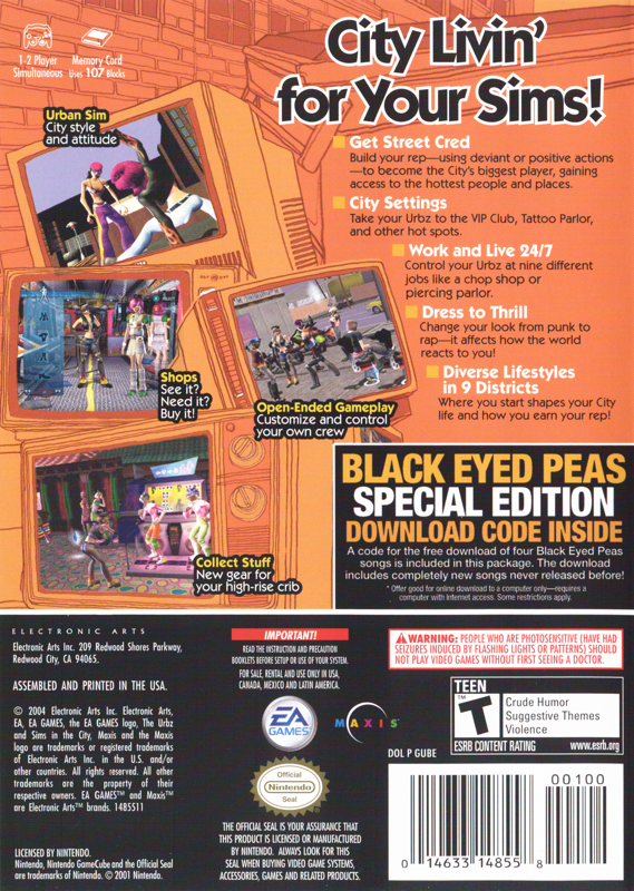 Back Cover for The Urbz: Sims in the City (GameCube)