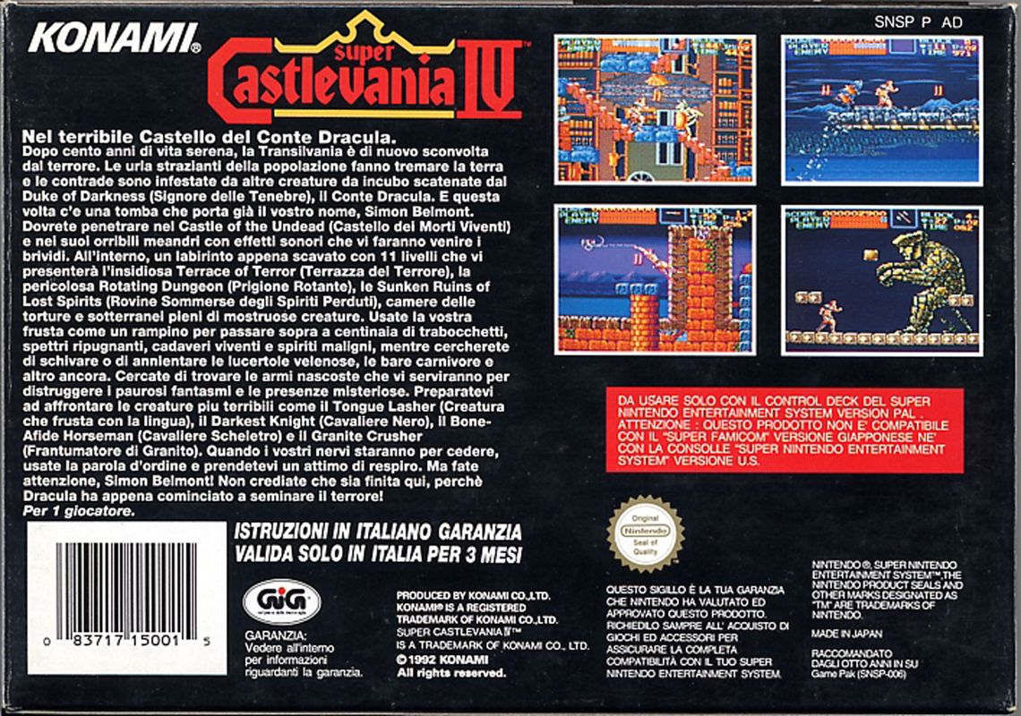 Back Cover for Super Castlevania IV (SNES)