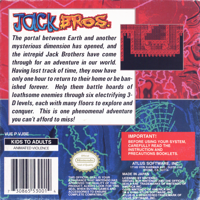 Back Cover for Jack Bros. (Virtual Boy)