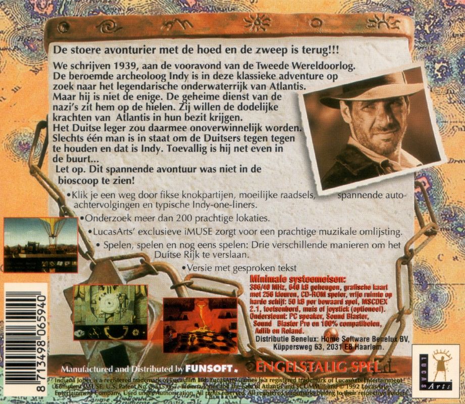 Back Cover for Indiana Jones and the Fate of Atlantis (DOS)