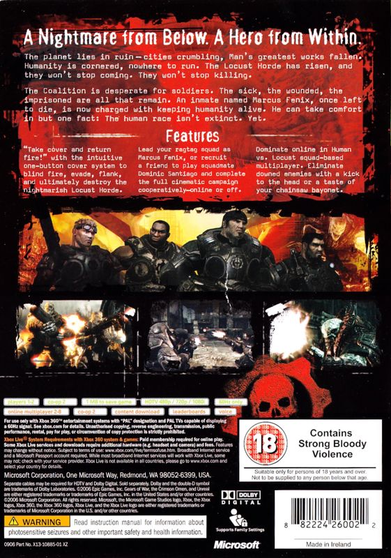 Back Cover for Gears of War (Xbox 360)