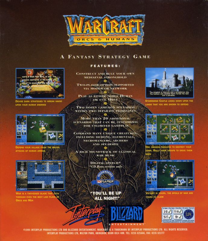 Back Cover for WarCraft: Orcs & Humans (DOS) (Editors Edition release (includes upgrade disk))