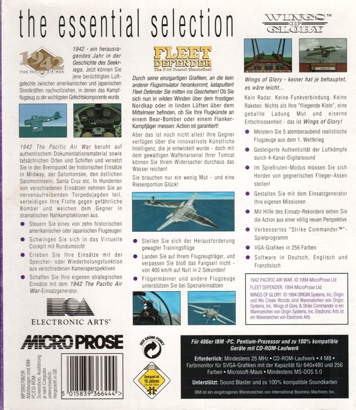 Back Cover for The Essential Selection: Flight (DOS)