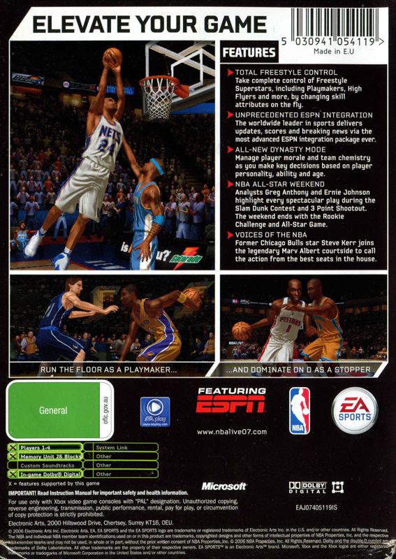 Back Cover for NBA Live 07 (Xbox)