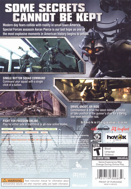 Back Cover for BlackSite: Area 51 (Xbox 360)
