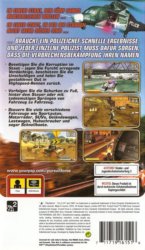 Back Cover for Pursuit Force (PSP)