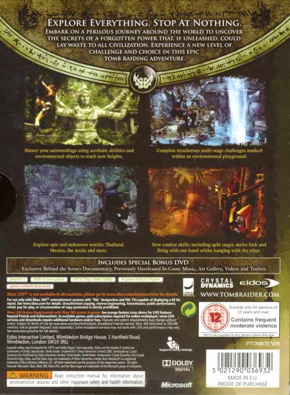Back Cover for Tomb Raider: Underworld (Limited Edition) (Xbox 360)