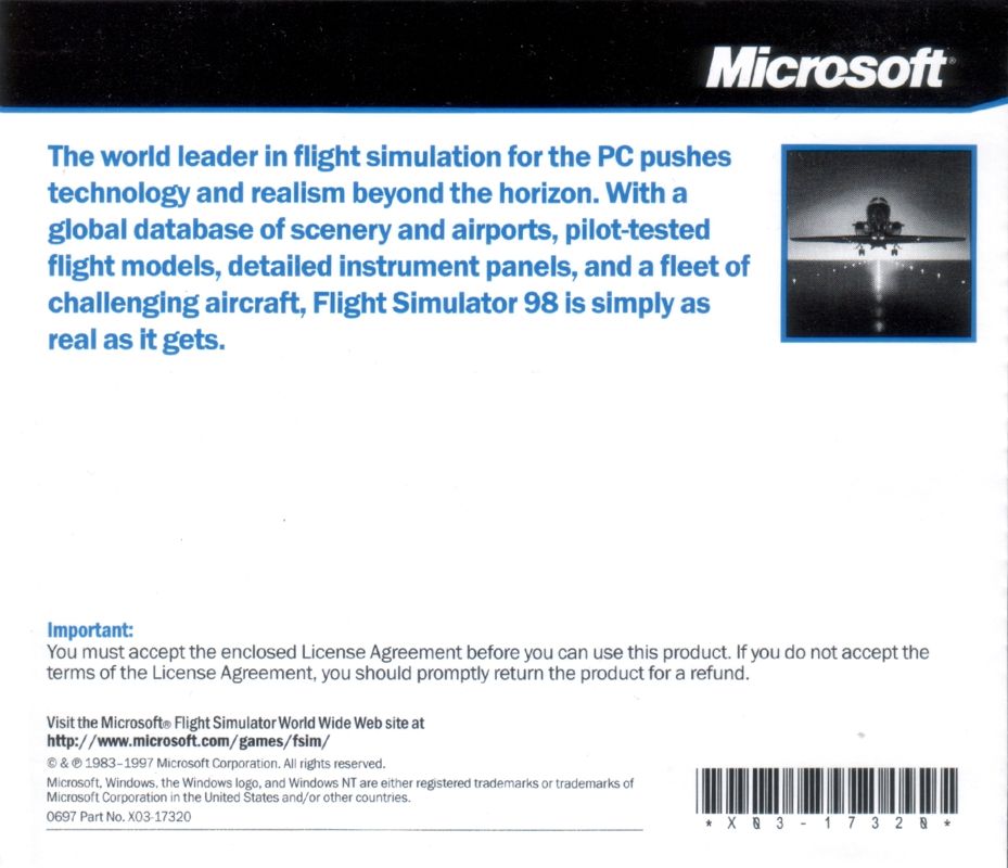 Other for Microsoft Flight Simulator 98 (Windows): Jewel Case - Back