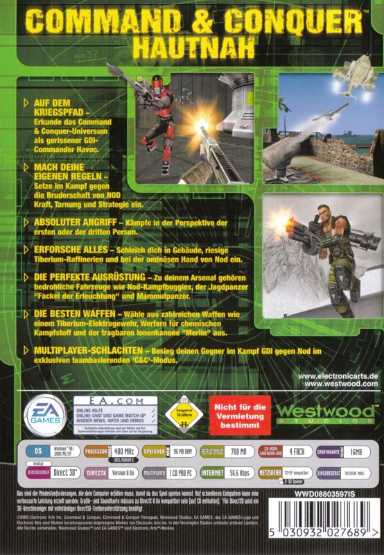 Back Cover for Command & Conquer: Renegade (Windows)