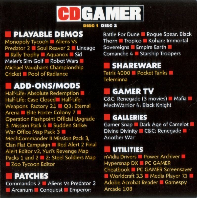 Back Cover for Pocket Tanks (Windows) (PC Gamer 01/2002 Covermount)