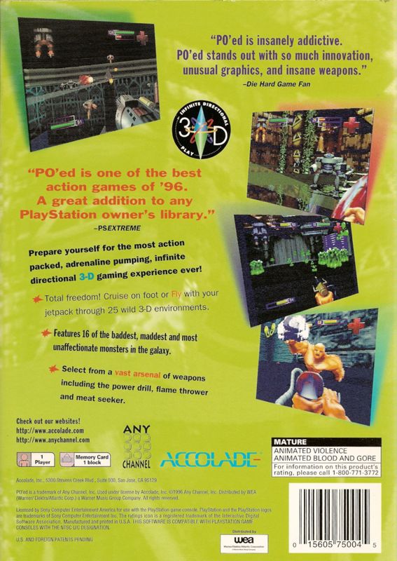 Back Cover for PO'ed (PlayStation)