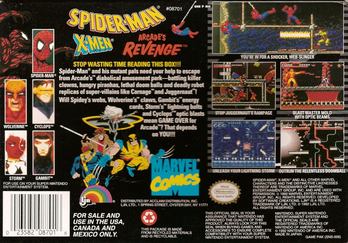 Spider-Man / X-Men: Arcade's Revenge Cover Or Packaging Material ...