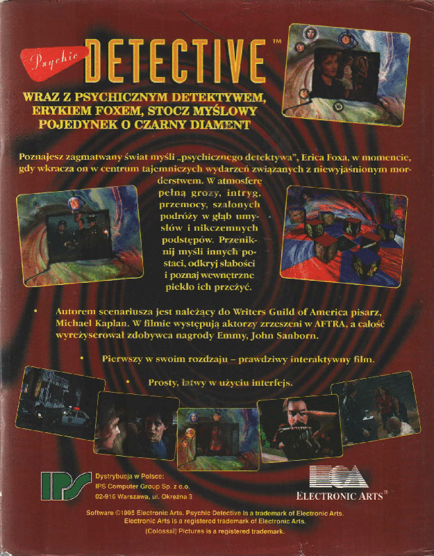 Back Cover for Psychic Detective (DOS)