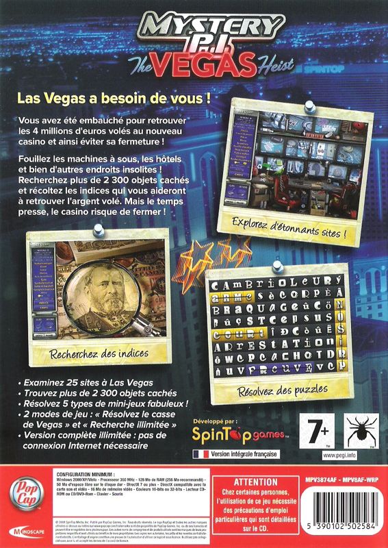Back Cover for Mystery P.I.: The Vegas Heist (Windows)