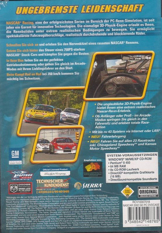 Back Cover for NASCAR Racing 2002 Season (Windows)