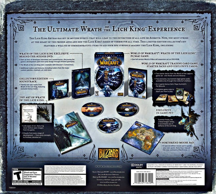 Back Cover for World of WarCraft: Wrath of the Lich King (Collector's Edition) (Macintosh and Windows)