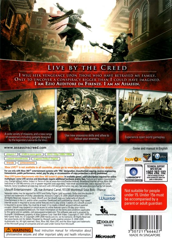 Back Cover for Assassin's Creed II (Xbox 360)