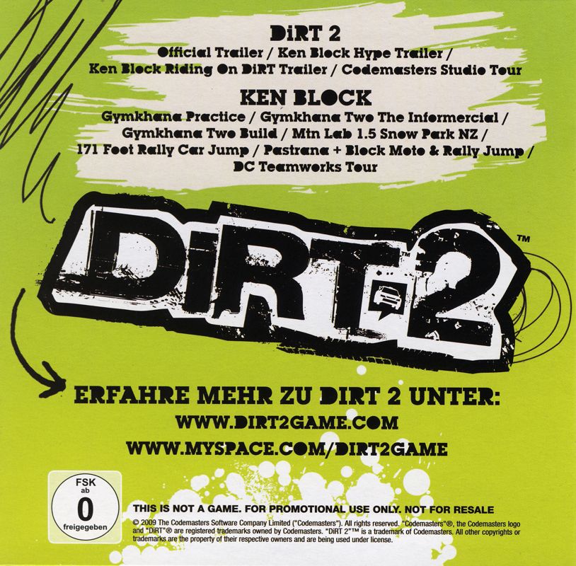 Other for Colin McRae: DiRT 2 (Special Edition) (Windows): Bonus Disc - Sleeve - Back