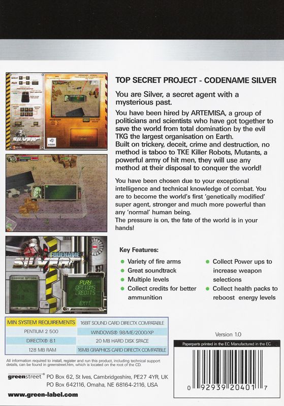 Back Cover for Codename Silver (Windows) (GreenStreet Green Label release)