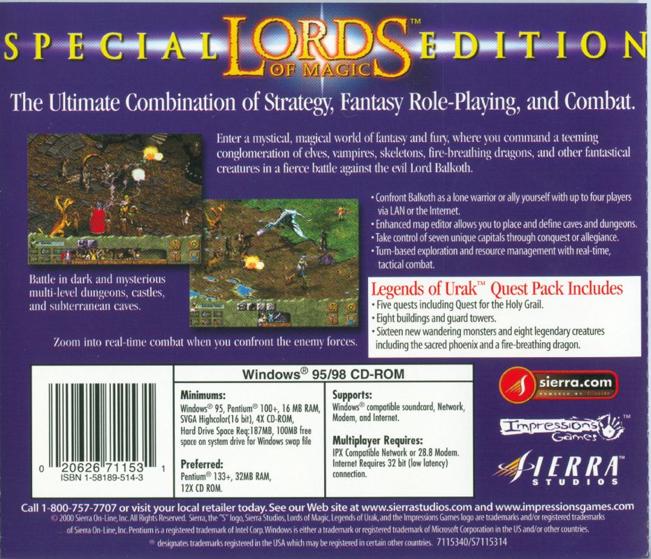 Back Cover for Lords of Magic: Special Edition (Windows) (Budget release)