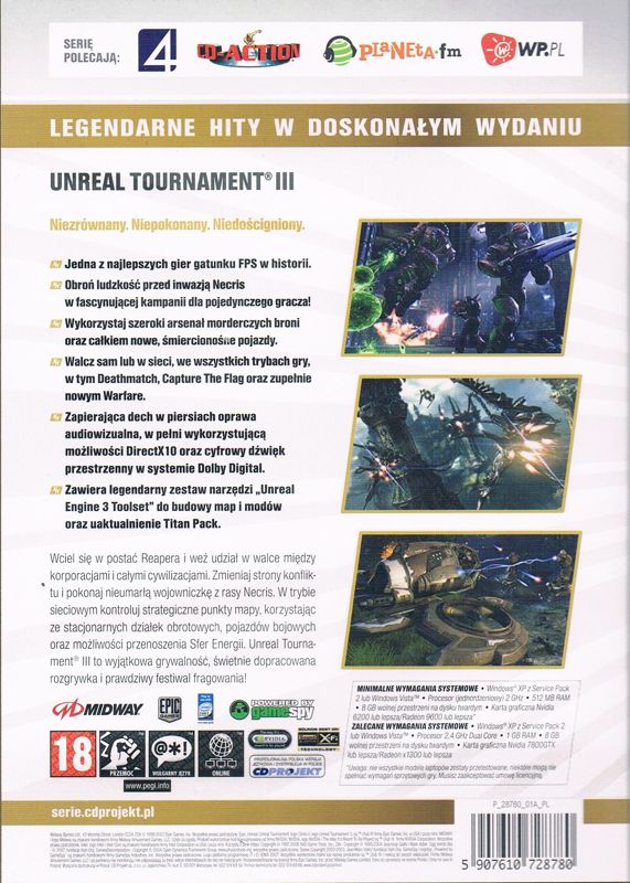 Back Cover for Unreal Tournament III (Windows) (Extra Klasyka release)