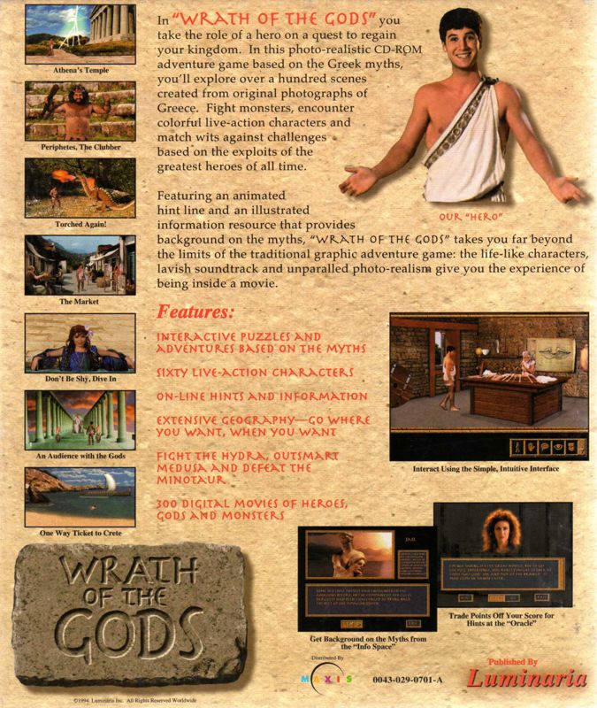 Back Cover for Wrath of the Gods (Windows 3.x) (1st edition)