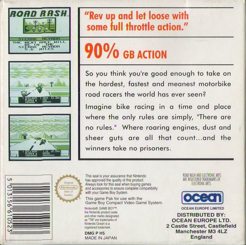 Back Cover for Road Rash (Game Boy)