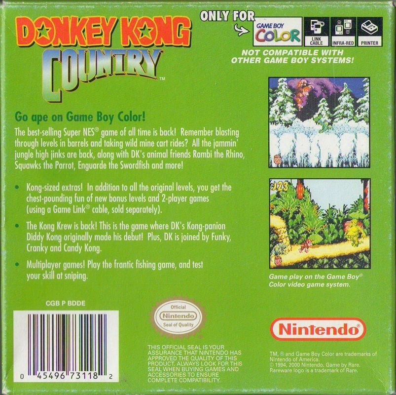 Back Cover for Donkey Kong Country (Game Boy Color)