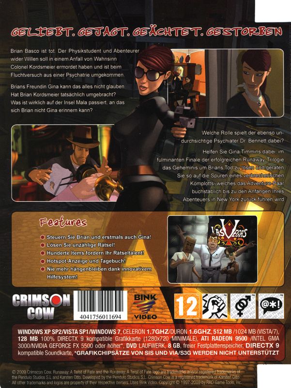 Back Cover for Runaway: A Twist of Fate (Windows)