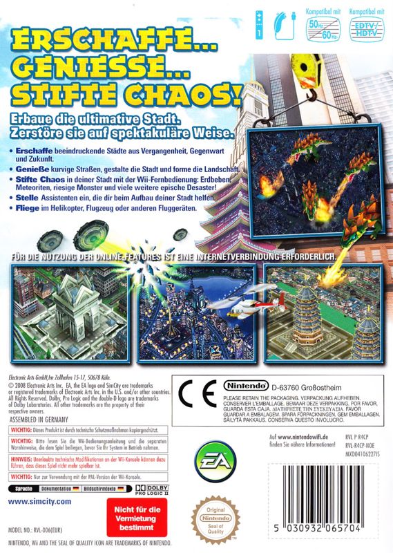Back Cover for SimCity Creator (Wii)