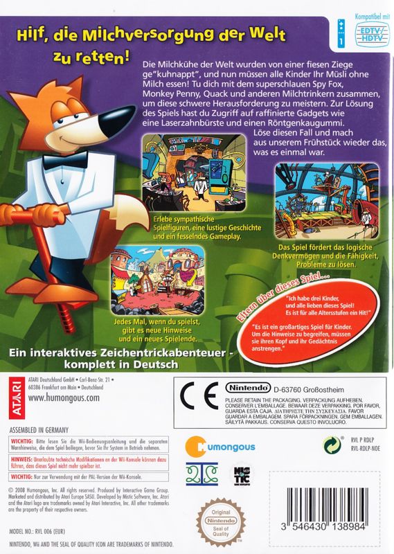 Back Cover for Spy Fox in "Dry Cereal" (Wii)