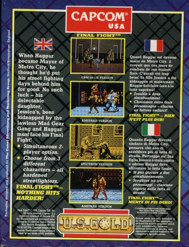 Back Cover for Final Fight (ZX Spectrum)