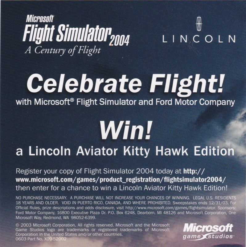Extras for Microsoft Flight Simulator 2004: A Century of Flight (Windows) (Includes steel box release and a Corgi model): Competition: Side 2