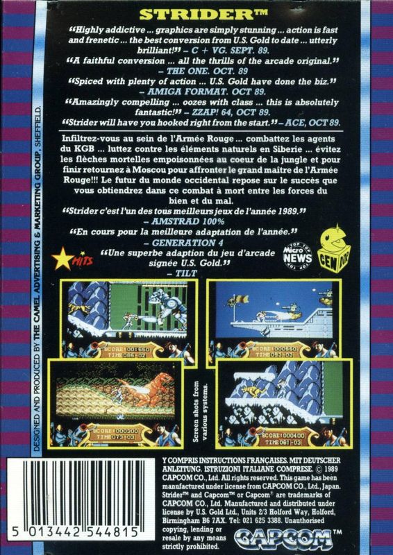 Back Cover for Strider (ZX Spectrum)