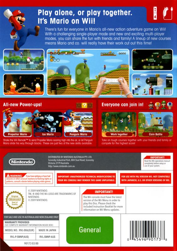 Back Cover for New Super Mario Bros. Wii (Wii)