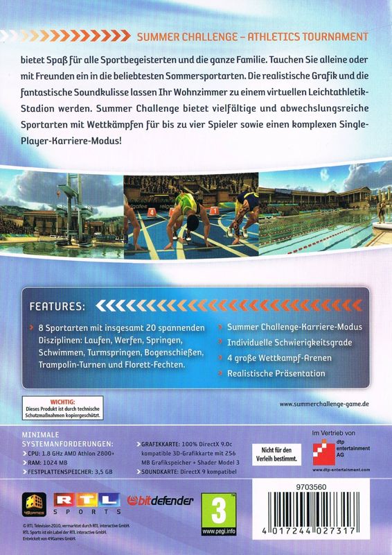 Back Cover for Summer Challenge: Athletics Tournament (Windows)