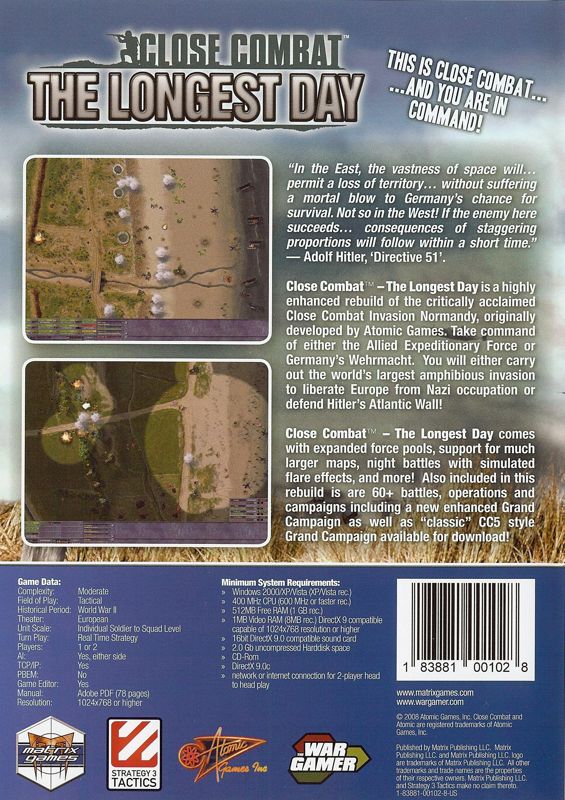 Back Cover for Close Combat: The Longest Day (Windows)