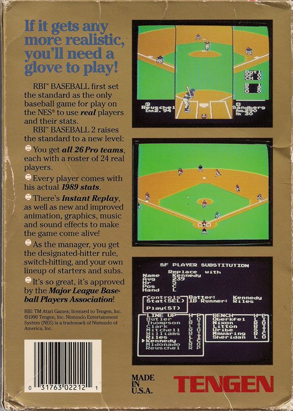 Back Cover for R.B.I. Baseball 2 (NES)