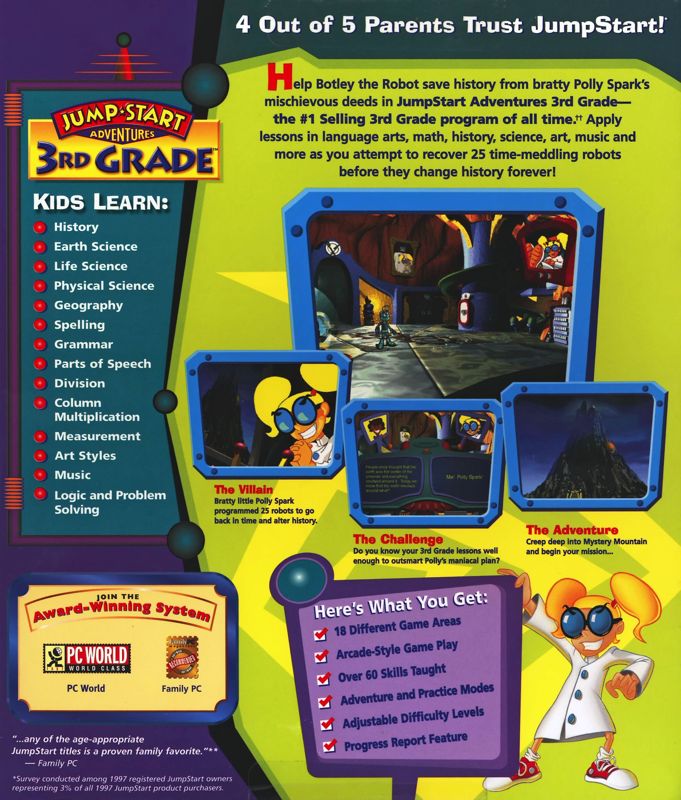 Back Cover for JumpStart Adventures: 3rd Grade - Mystery Mountain (Macintosh and Windows and Windows 3.x)