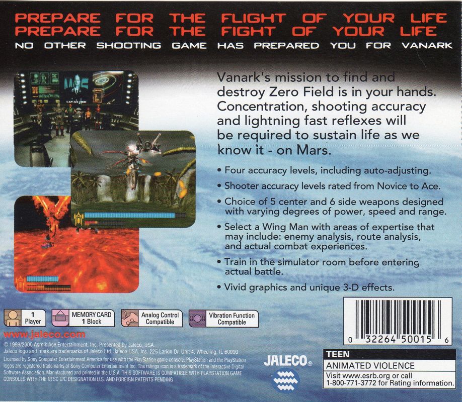 Back Cover for Vanark (PlayStation)