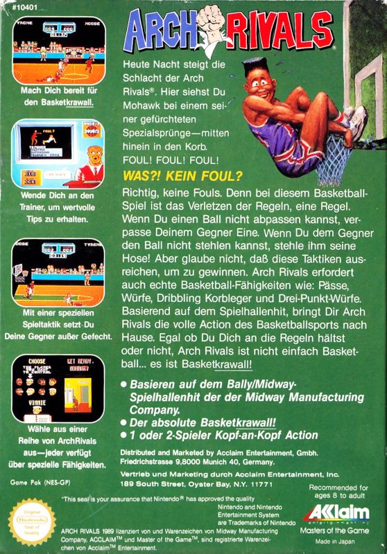 Back Cover for Arch Rivals (NES)